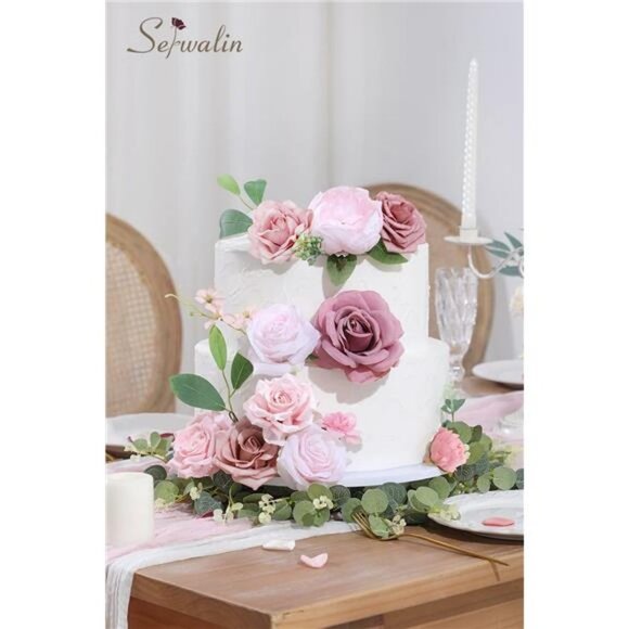 Artificial Flowers Combo Box Set Flowers Faux with Stems Blush & Dusty Pink - Picture 5 of 6